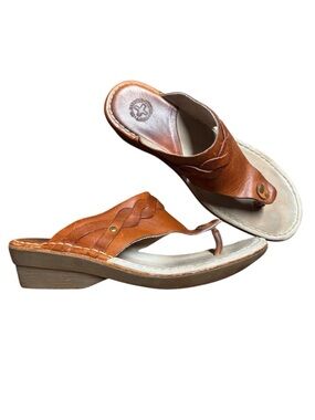 Doc Martens Brown Leather Thong Wedge Sandals Size UK 6 US 8 Slip On Y2K Summer
